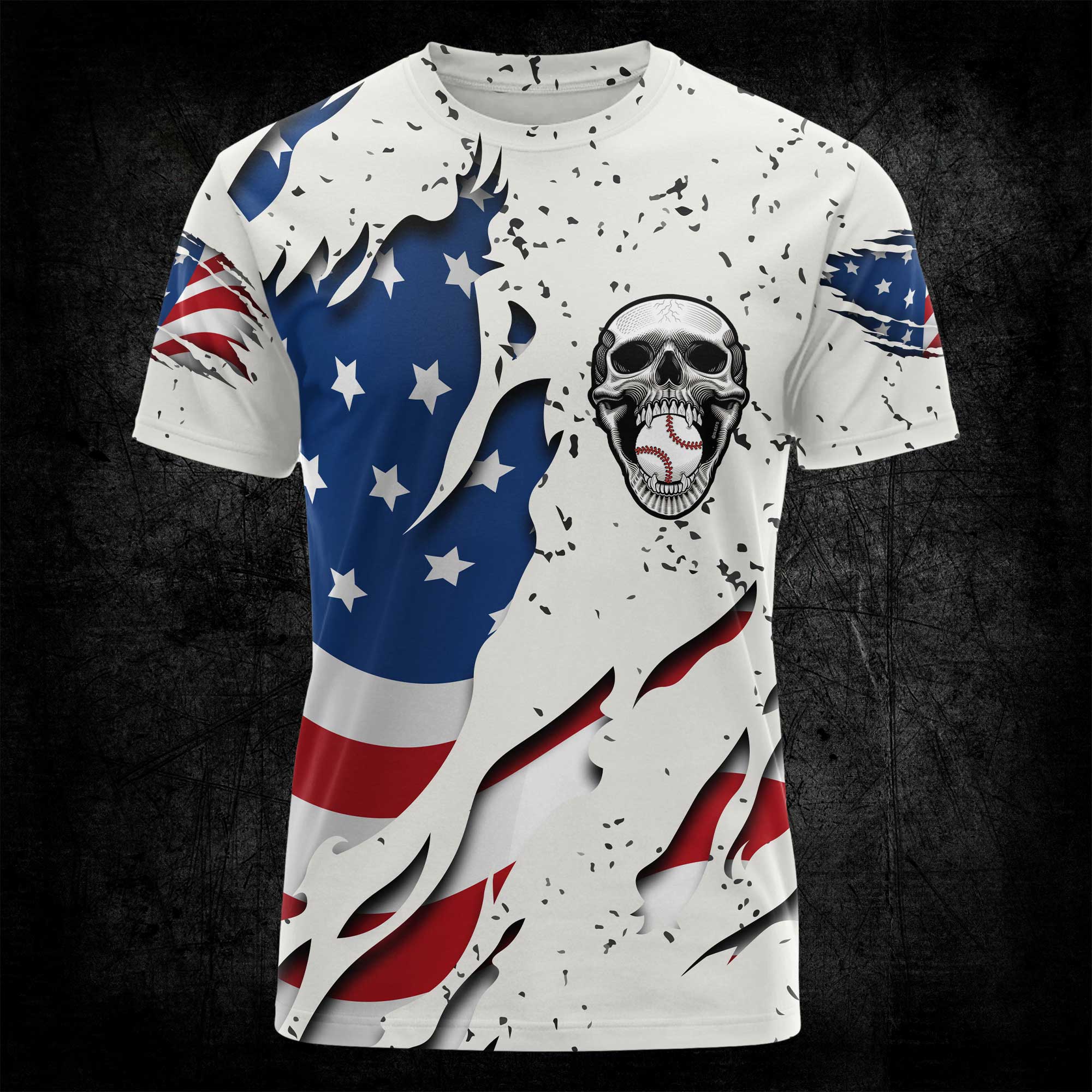 Baseball Skull All Over Print T-Shirt