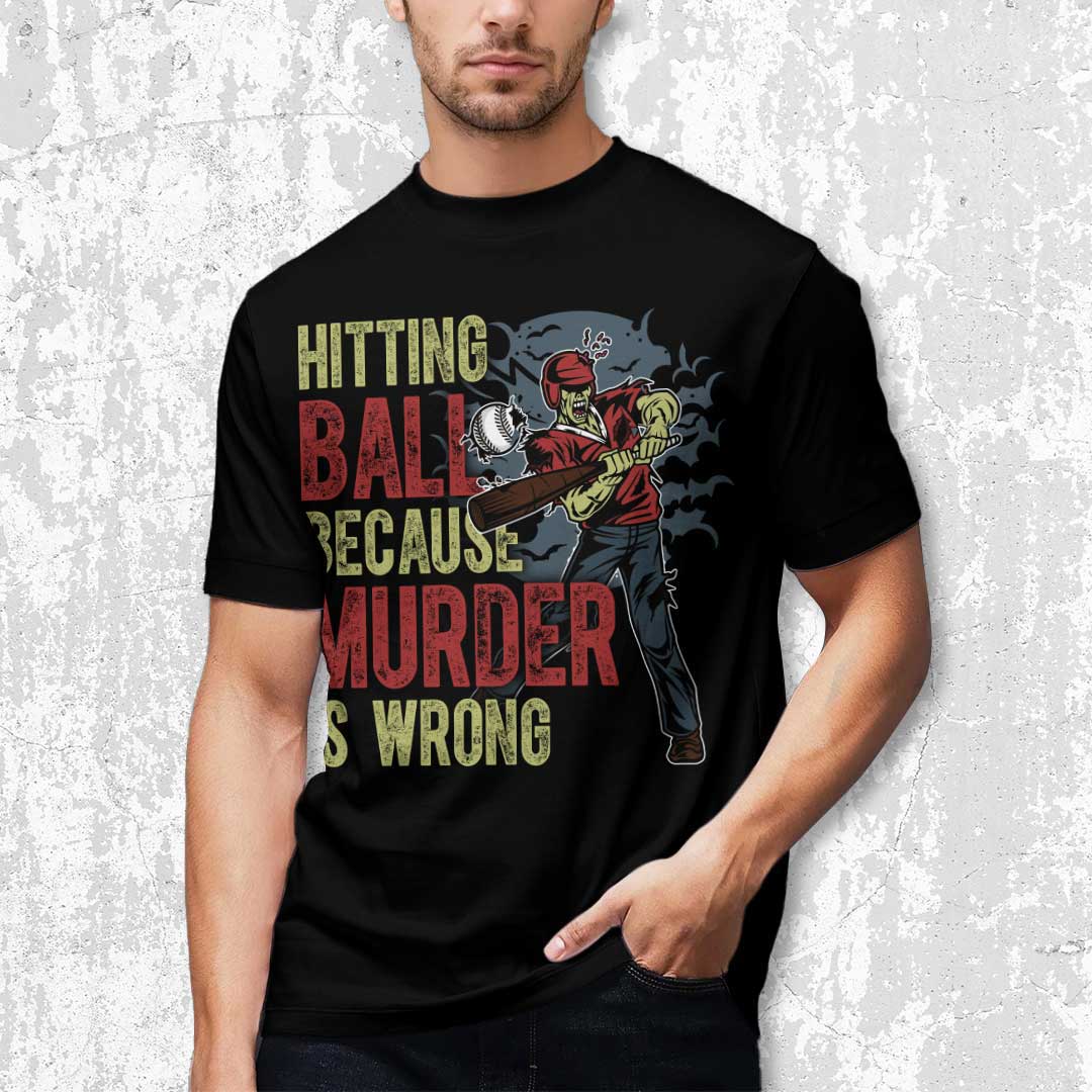 Hitting The Ball Black White Baseball Halloween T-Shirt