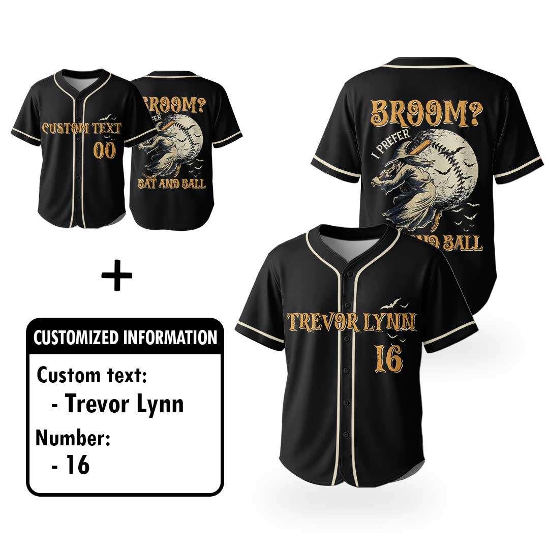 A Witch Prefers Bat And Ball - Custom Black Halloween Baseball Jersey