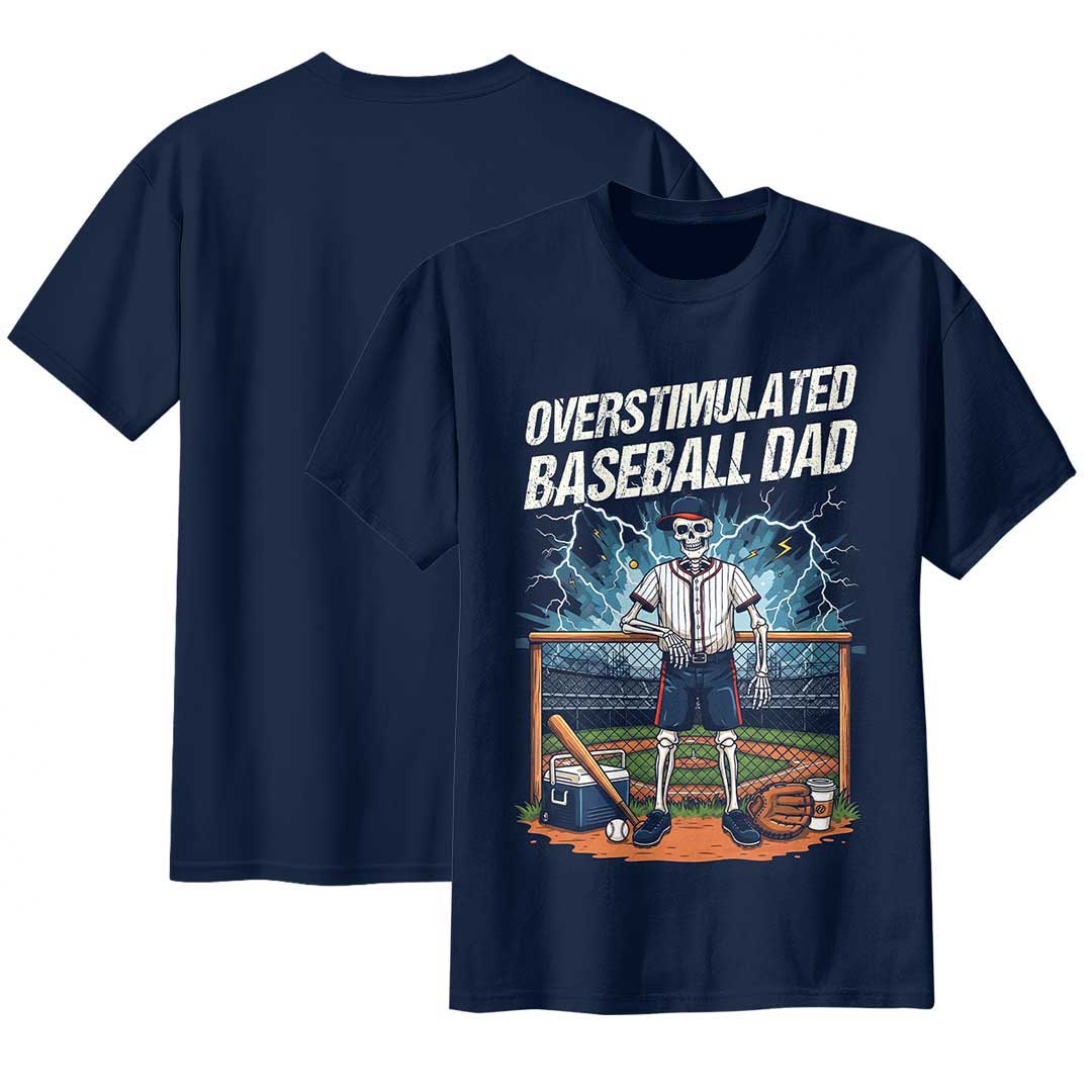 Overstimulated Baseball Dad Black Navy Baseball T-Shirt