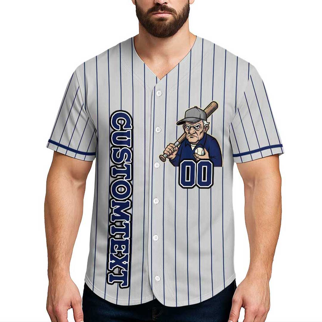 MVP Means Most Valuable Papa - Custom Grey with Navy Stripes Baseball Jersey