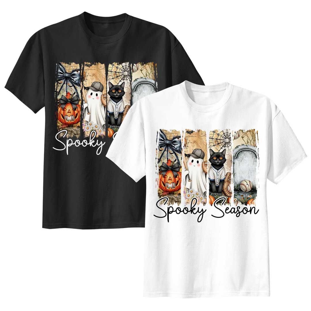 Spooky Season Black White Baseball Halloween T-Shirt