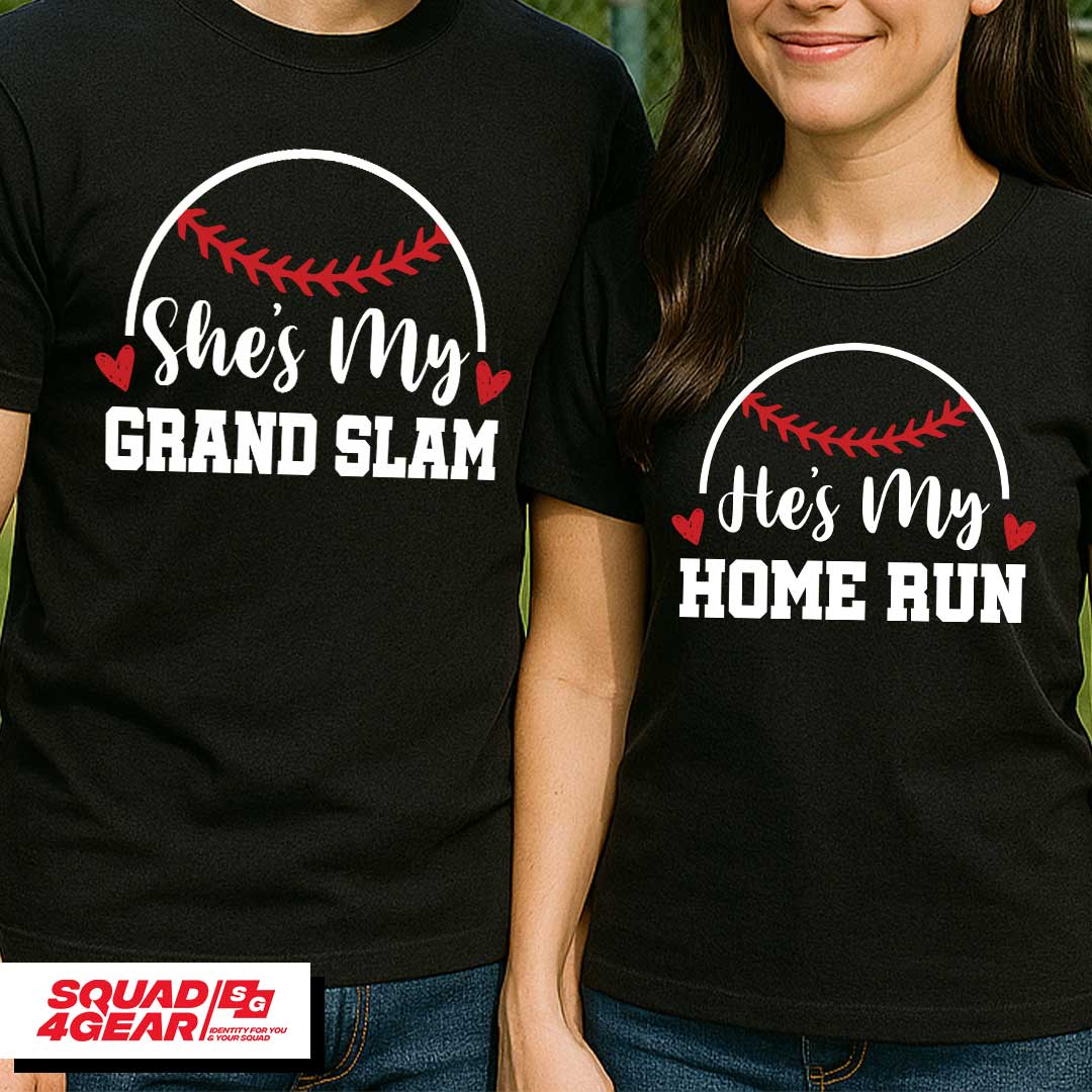 She's My and He's My - Black White Baseball Couple T-Shirt