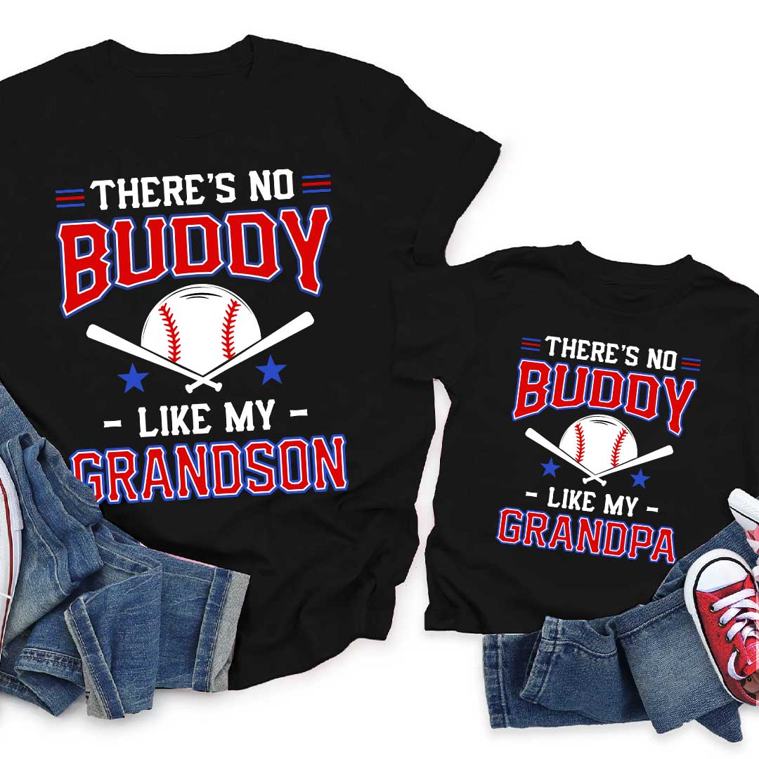There's No Buddy Like Mine - Black White Baseball Matching T-Shirt