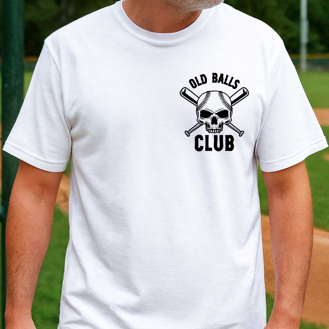 Old Balls Club Founder And Member - Two Sided Black White Baseball T-Shirt