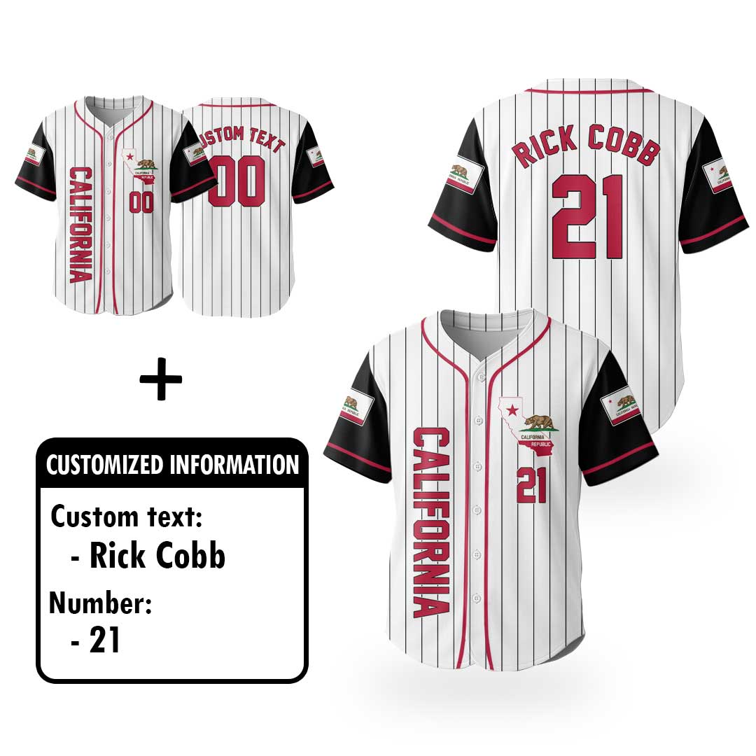 California State Baseball - Custom Black White Baseball Jersey