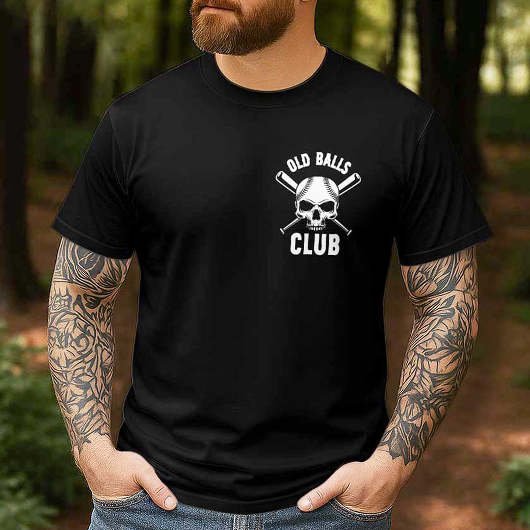 Old Balls Club Founder And Member - Two Sided Black White Baseball T-Shirt