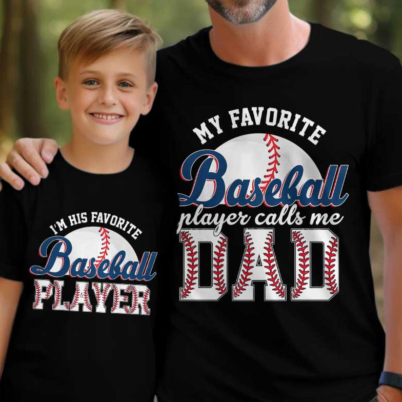 Son and Dad Favorite Baseball Player - Black Baseball Matching T-Shirt