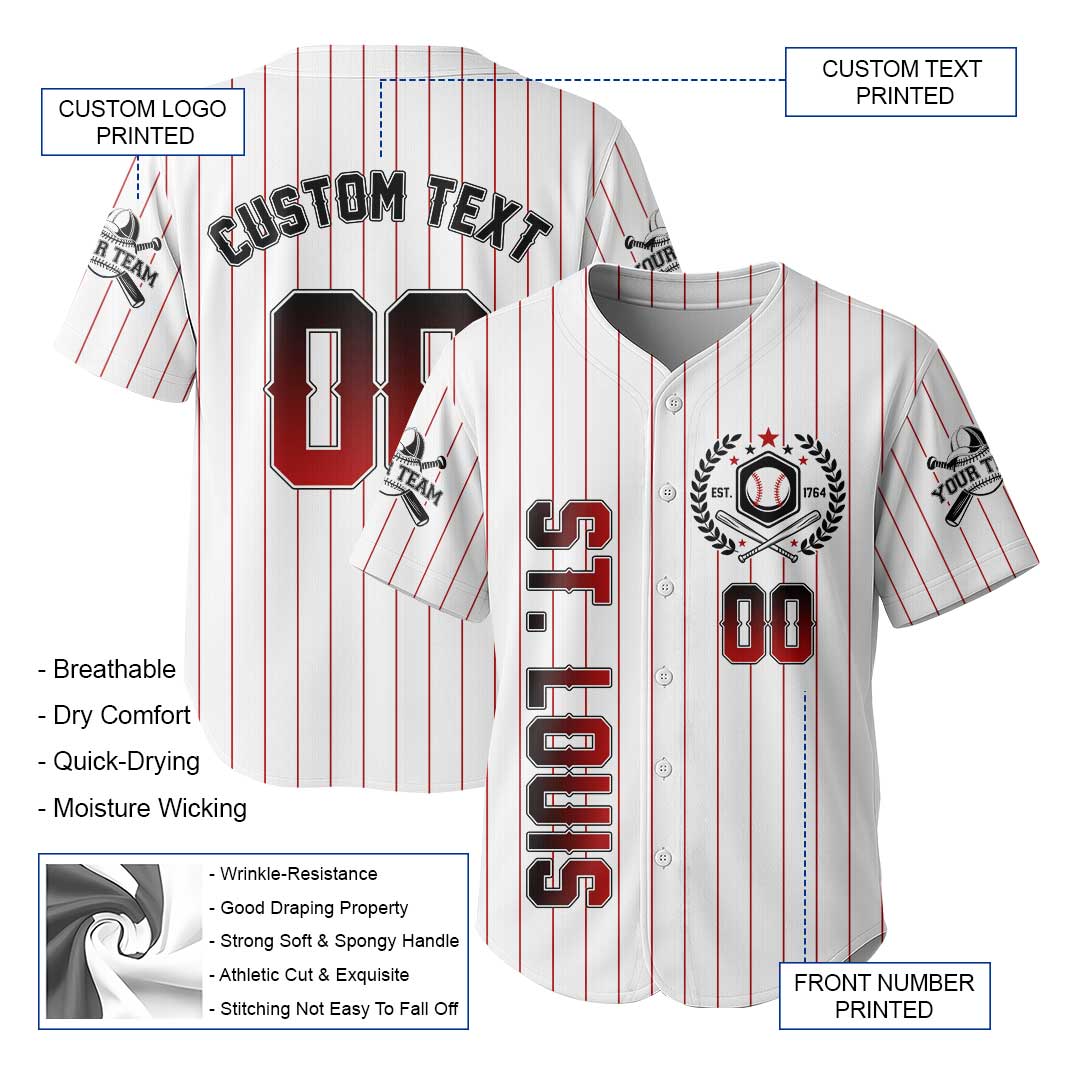 Baseball St. Louis State Series - Custom White with Red Stripes Baseball Jersey