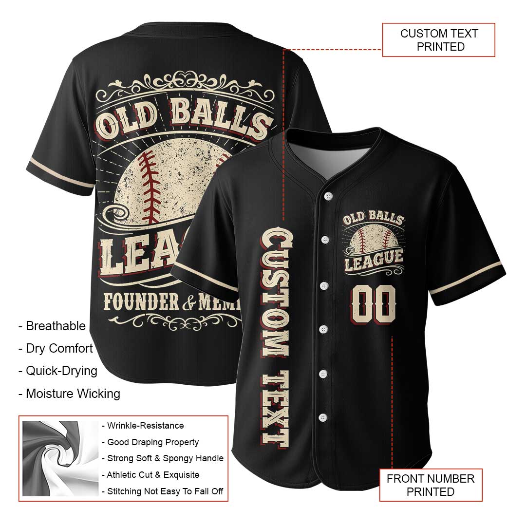 Old Balls League Founder and Member - Custom Black Baseball Jersey