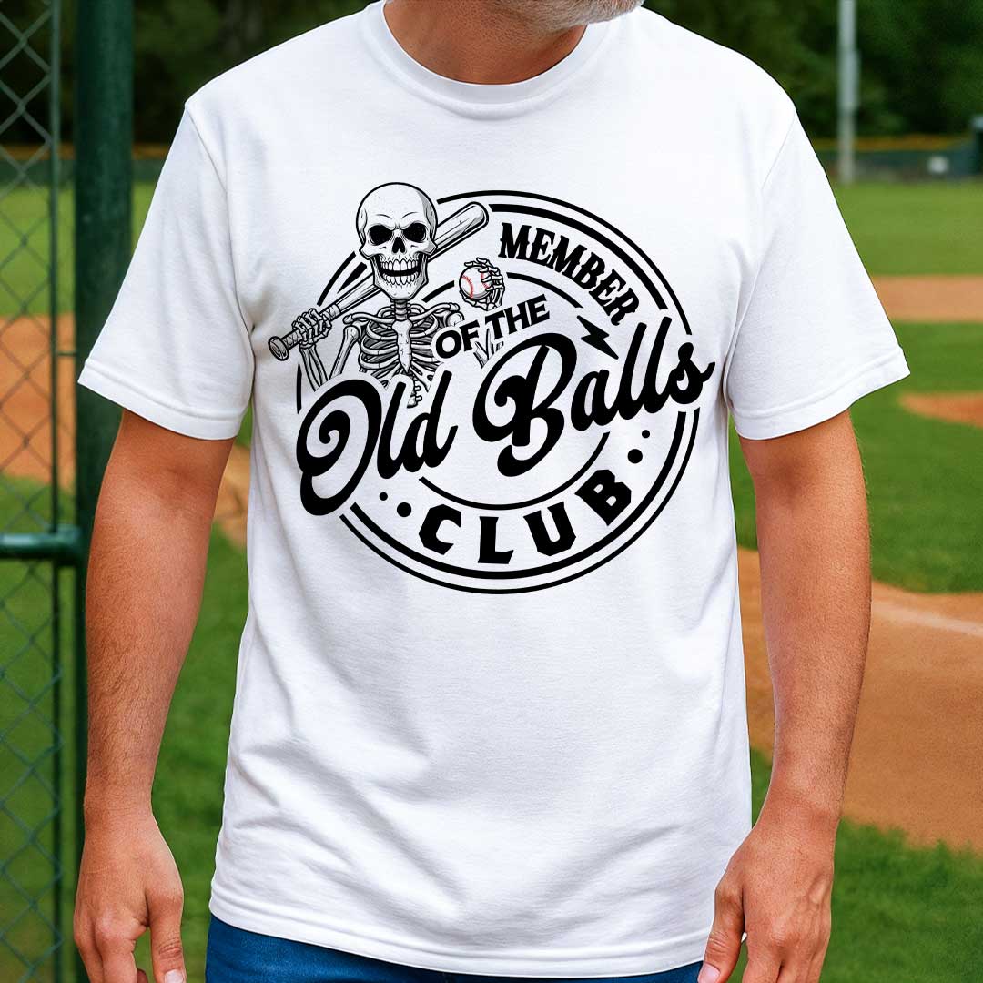 Member Of The Old Balls Club - Black White Baseball T-Shirt