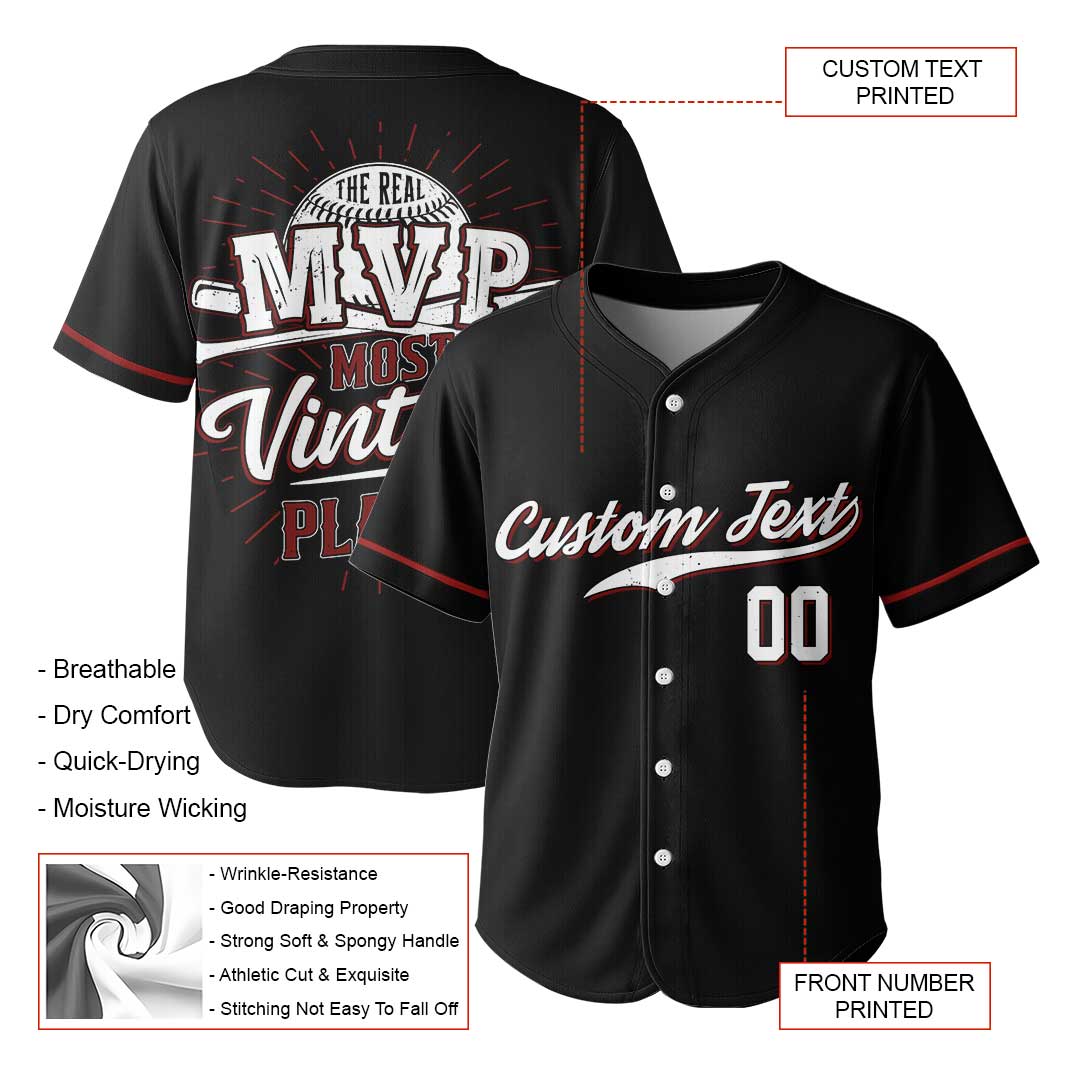 The Real MVP - Custom Black Baseball Jersey