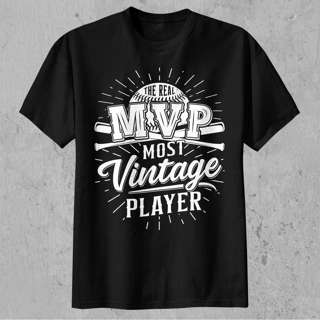 The Real MVP - Black White Baseball T-Shirt