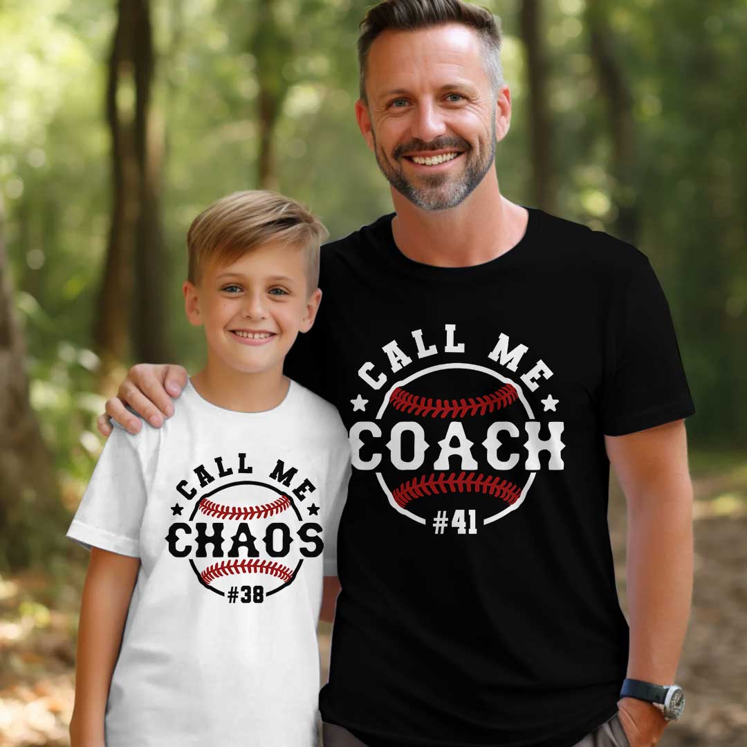 Coach and Chaos Duo - Custom Family Matching Baseball T-Shirt