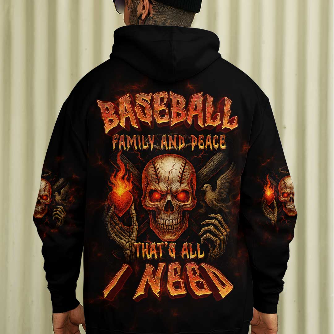 Baseball, Family and Peace - Custom Black Skull Baseball Hoodie
