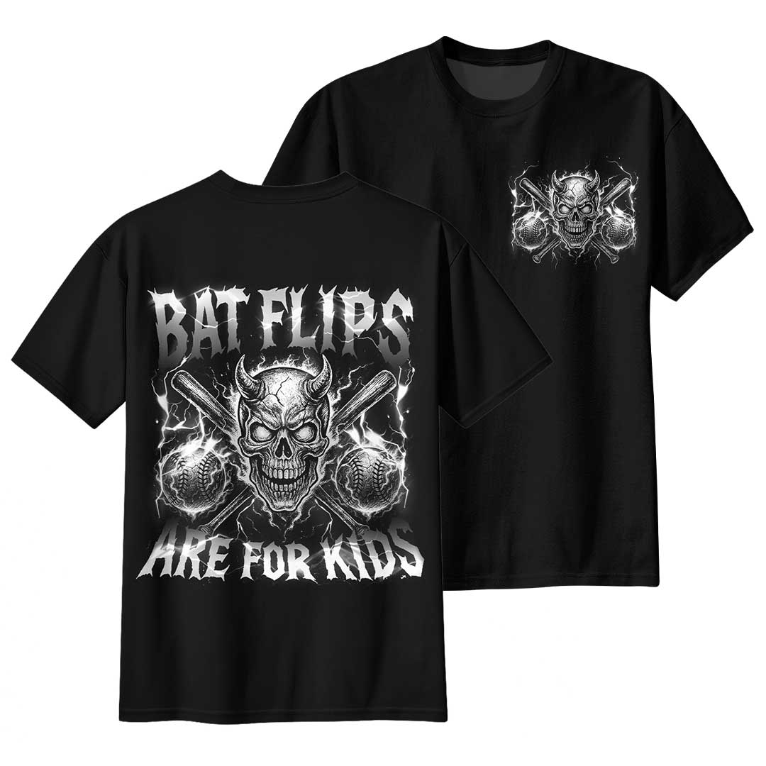 Bat Flips Are For Kids - Black Baseball Skull Baseball T-Shirt