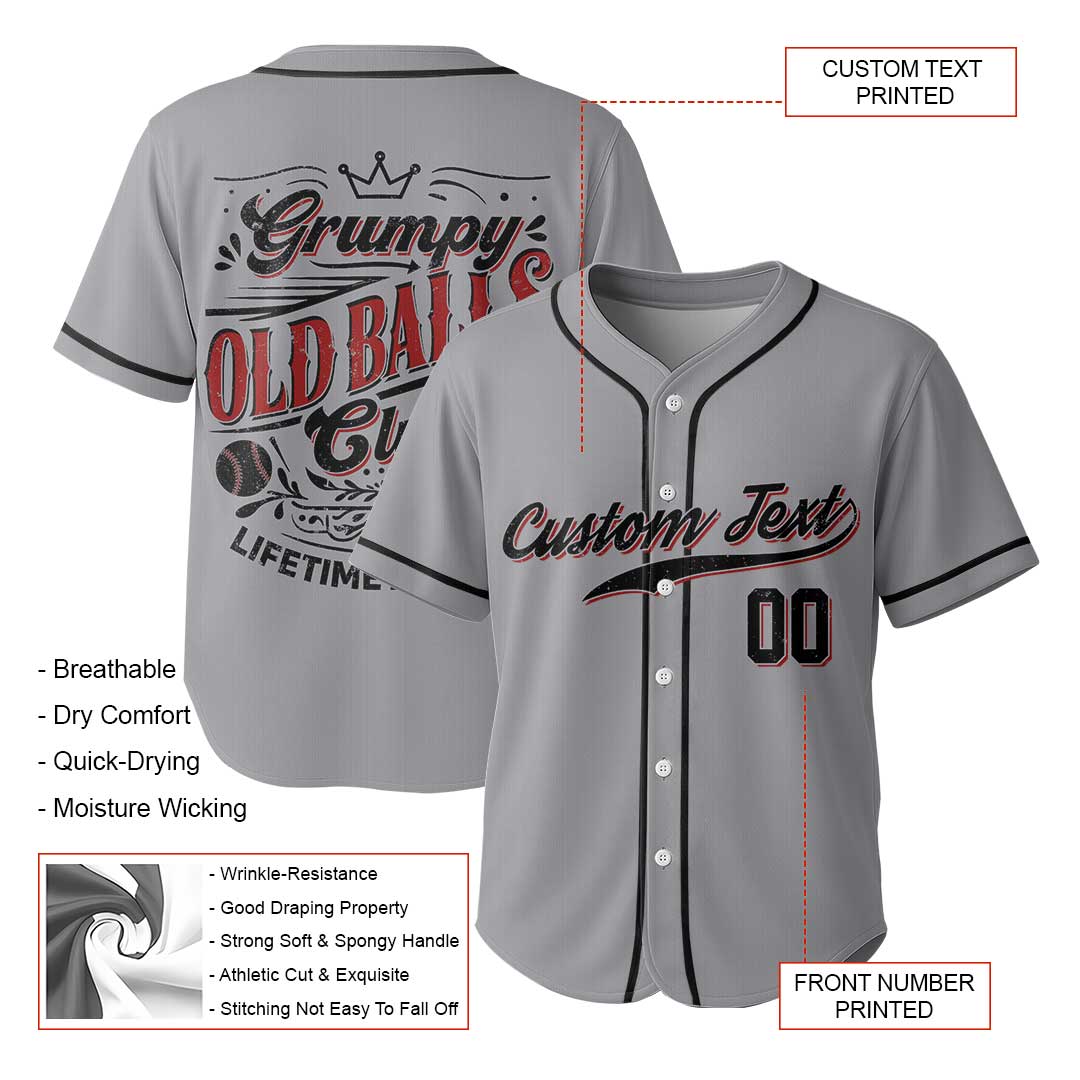 Lifetime Member of Grumpy Old Balls Club - Custom Grey Baseball Jersey