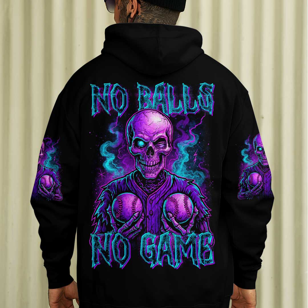 No Balls No Game - Custom Black Skull Baseball Hoodie