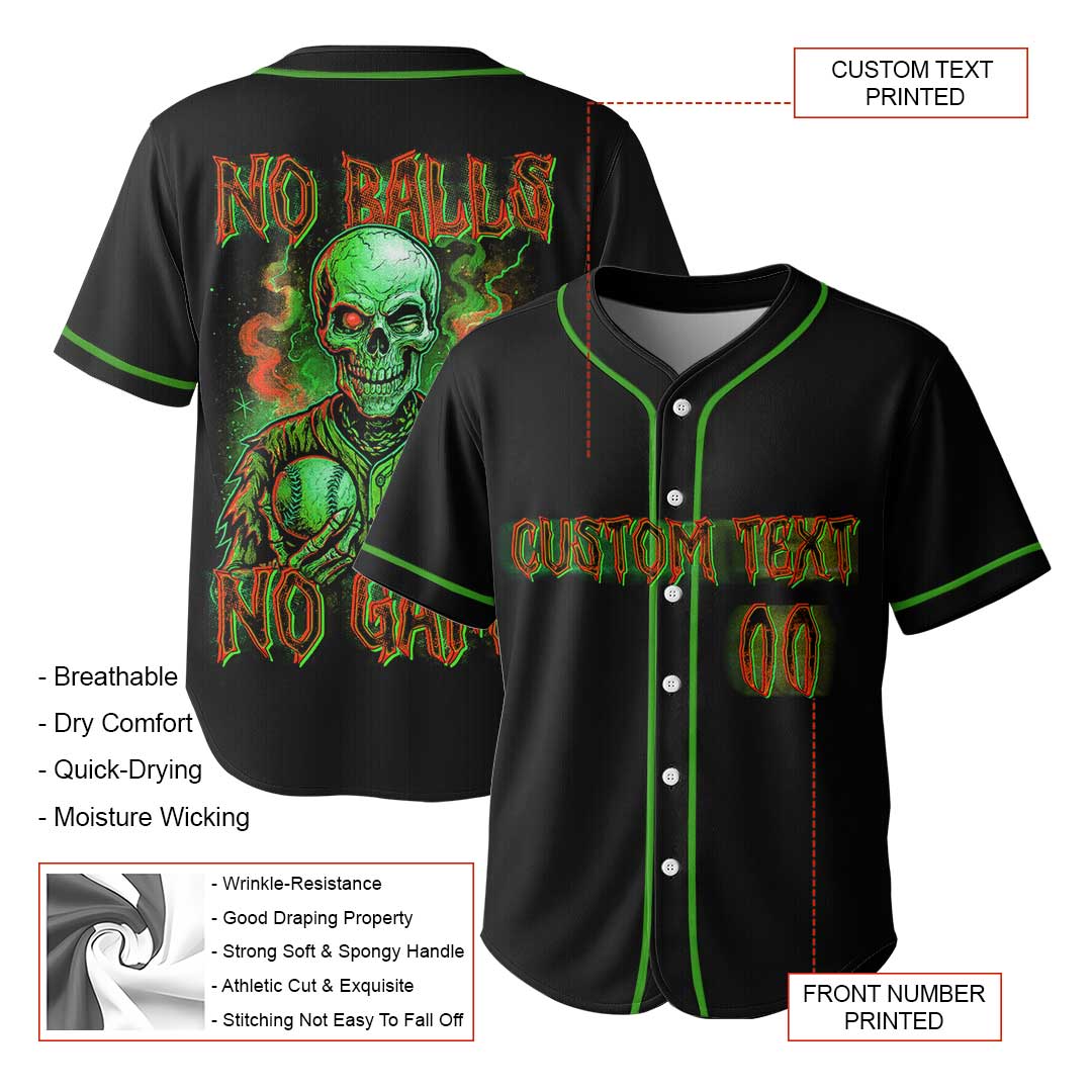 No Balls No Game - Custom Black Skull Baseball Jersey