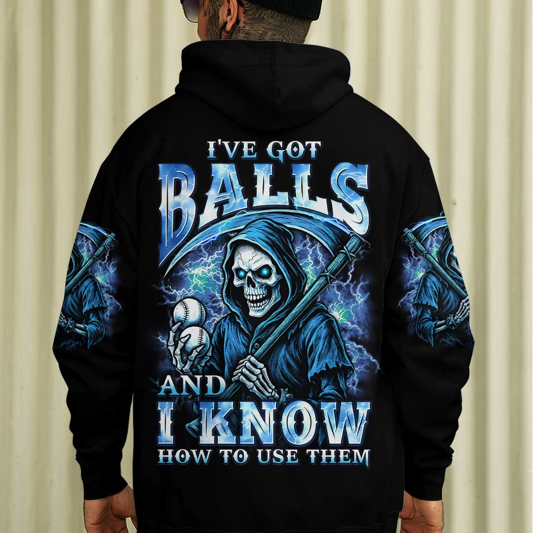 I've Got Balls And I Know How To Use Them - Custom Black Skull Baseball Hoodie