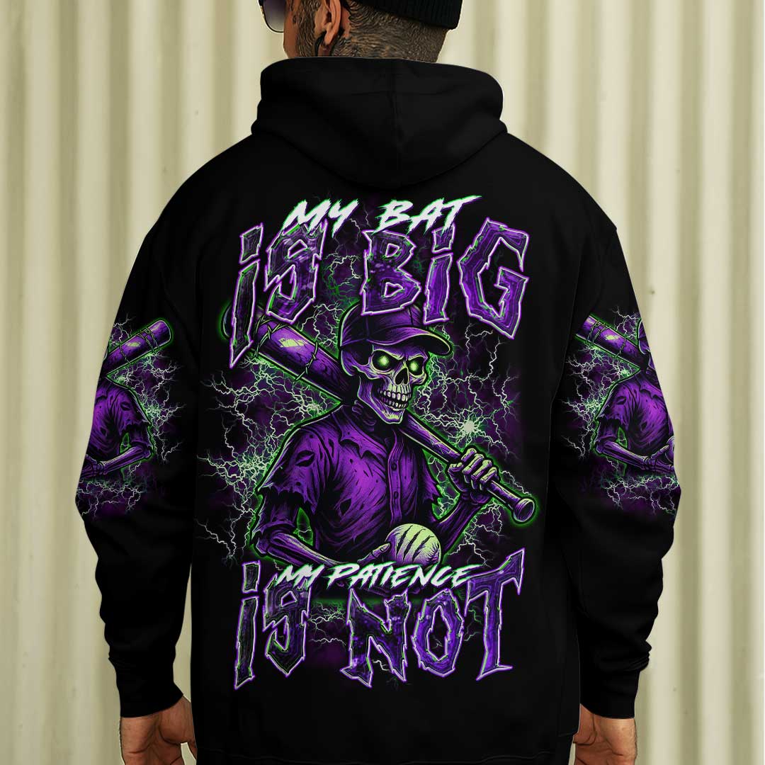 My Bat Is Big My Patience Is Not - Custom Black Skull Baseball Hoodie