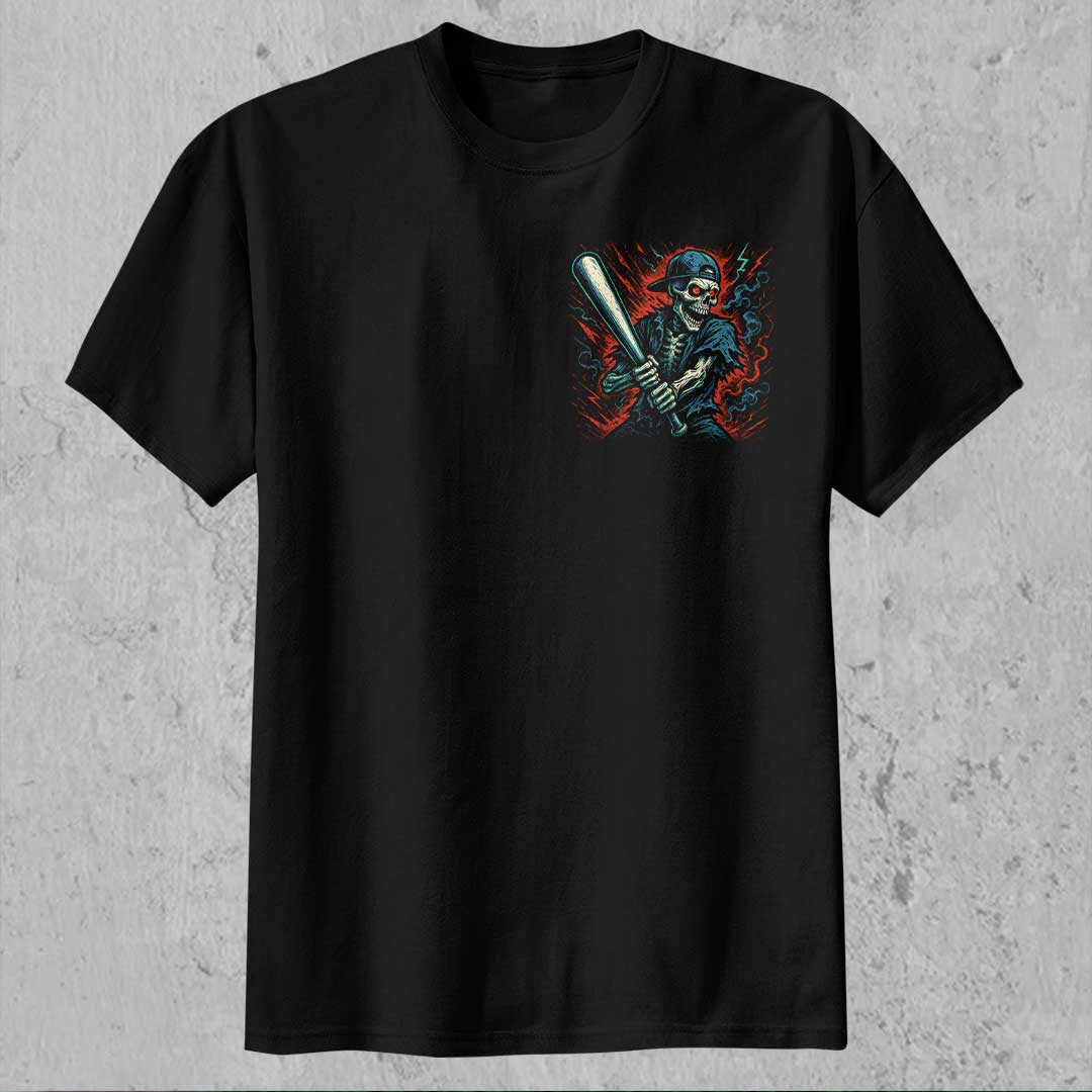 Thick Bat Wild Swing All Over Print Skull Baseball T-Shirt