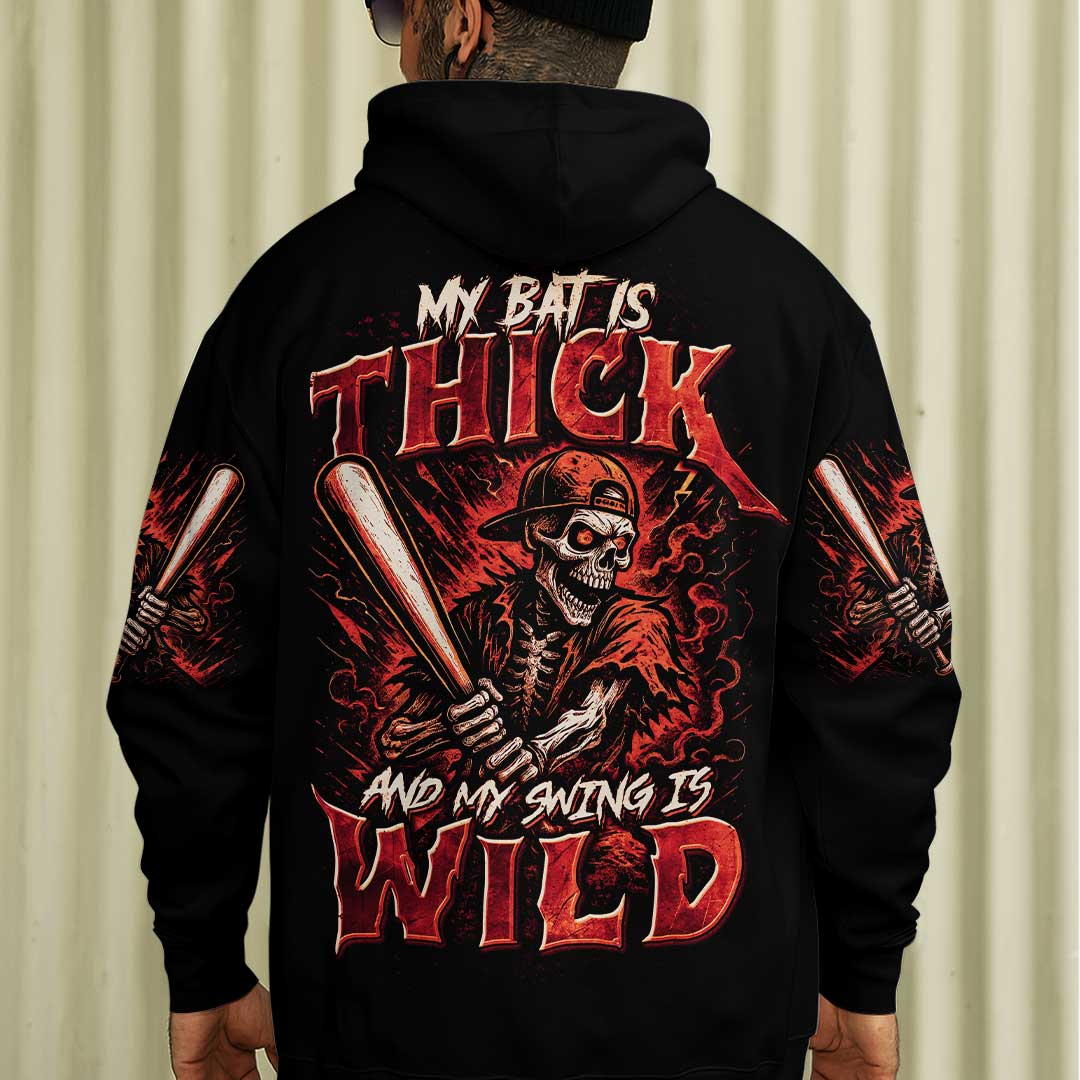 Thick Bat Wild Swing - Custom Black Skull Baseball Hoodie