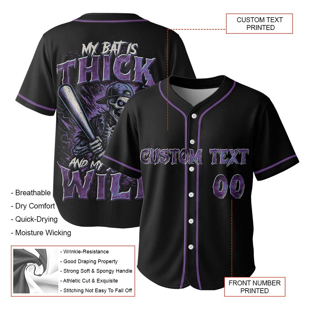Thick Bat Wild Swing - Custom Black Skull Baseball Jersey