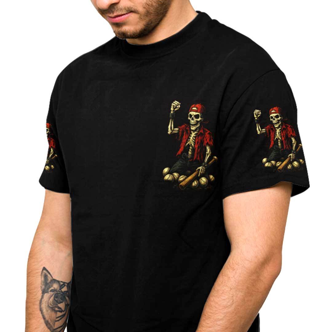 Like It When Balls Dirty and Games Long All Over Print Skull Baseball T-Shirt