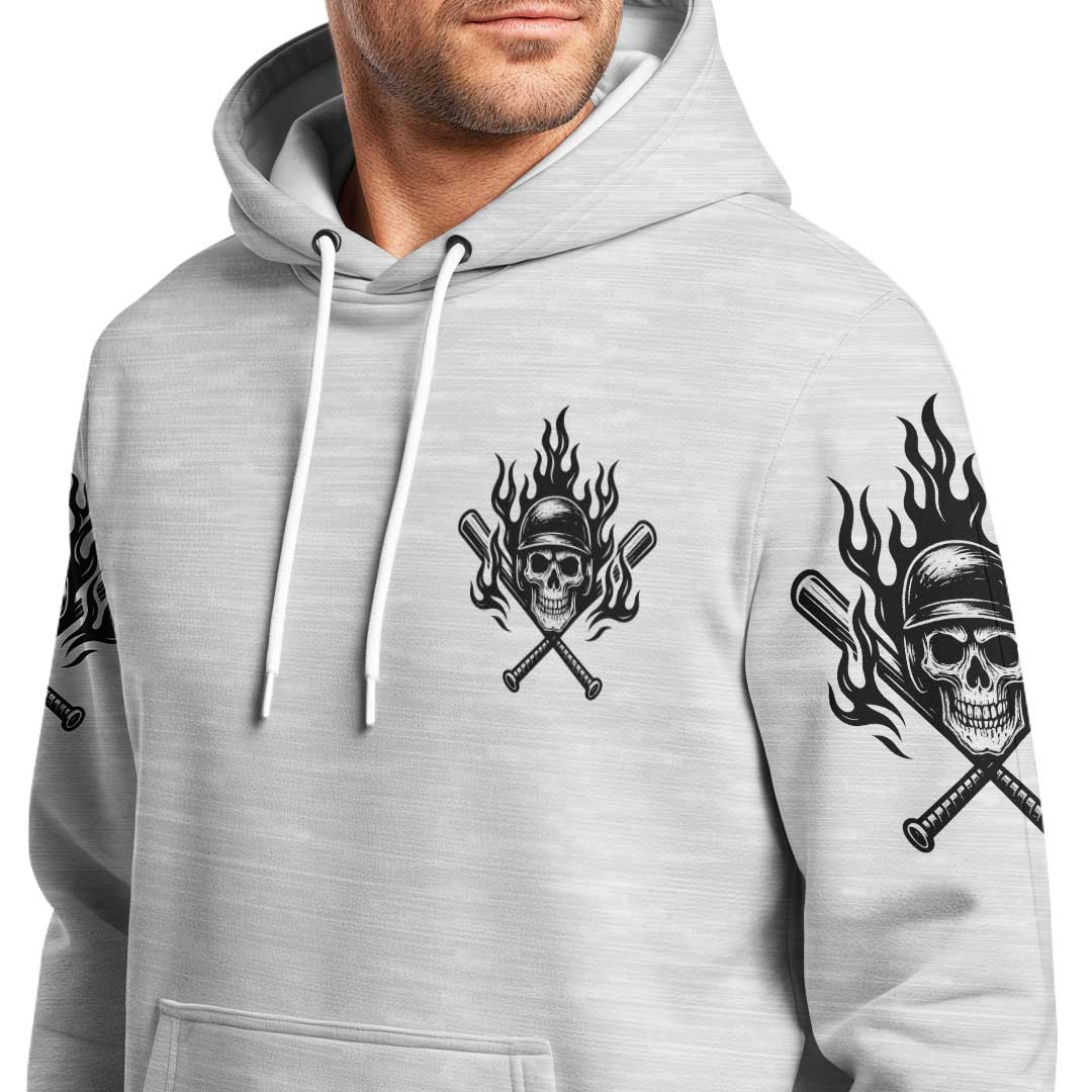 I Slide Into It Like Home Plate - Custom Black Grey Skull Baseball Hoodie