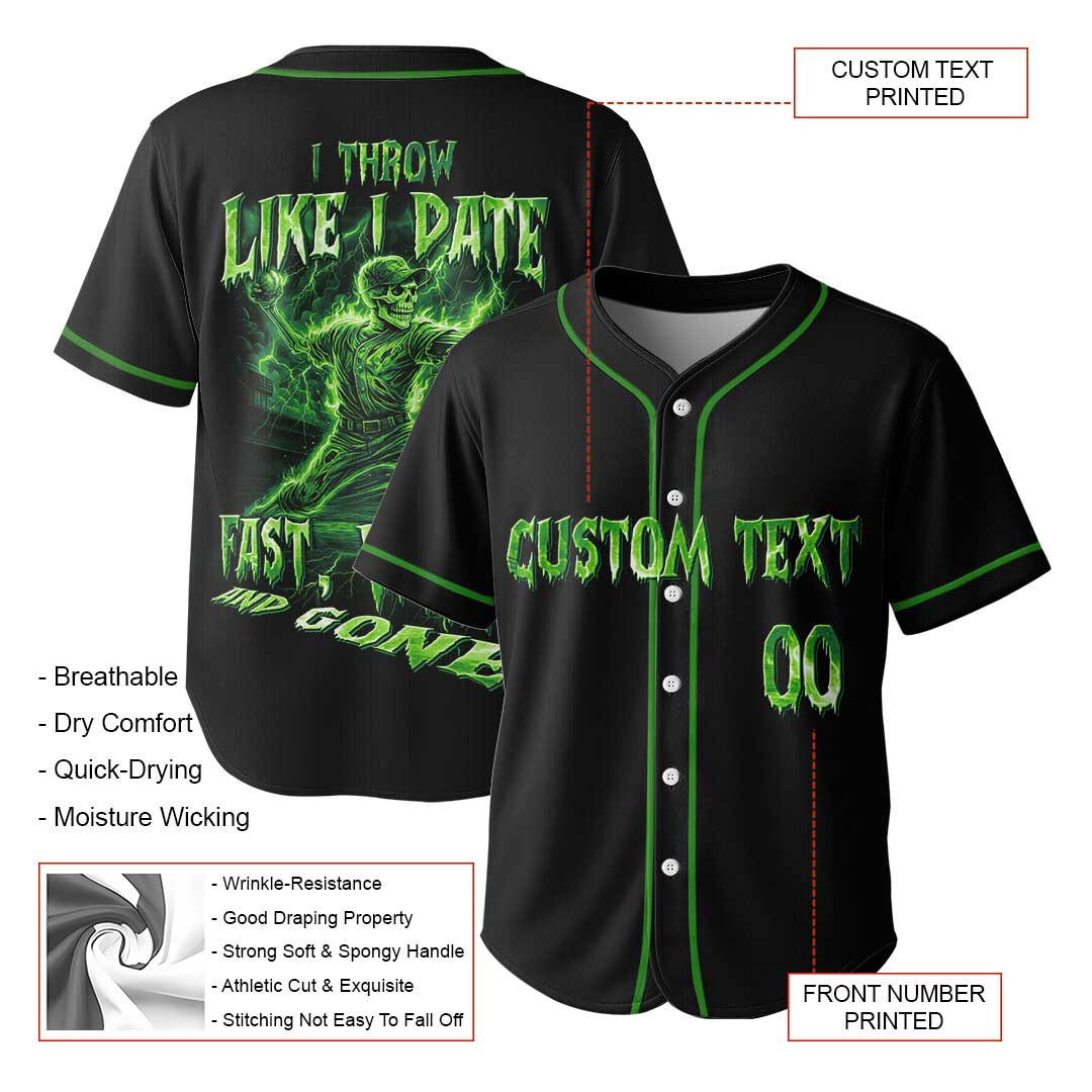 Fast, Wild and Gone - Custom Black Skull Baseball Jersey
