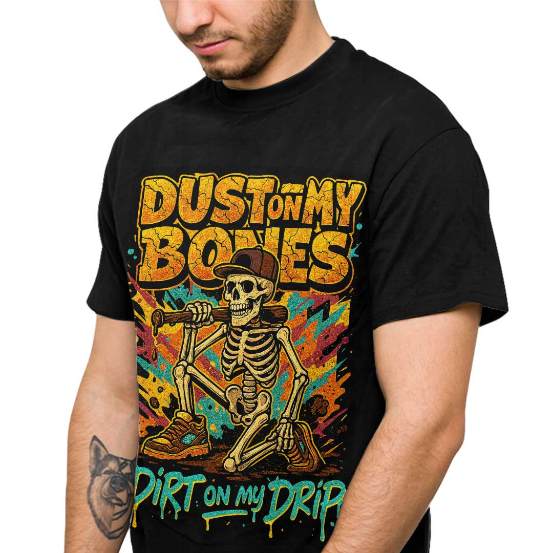 Dust On My Bones Dirt On My Drip All Over Print Skull Baseball T-Shirt