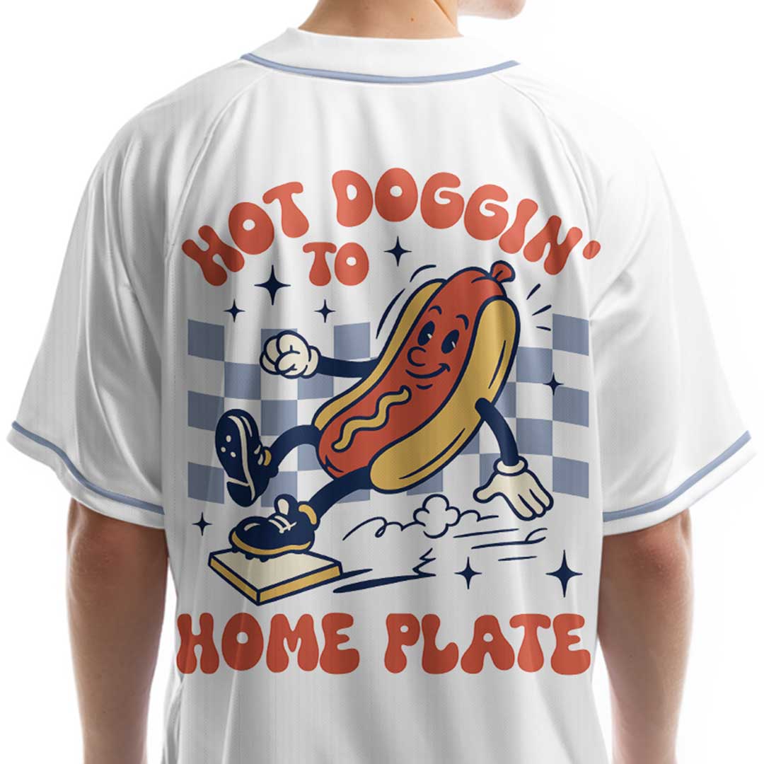 Hot Doggin' To Home Plate - Custom Groovy White Baseball Jersey