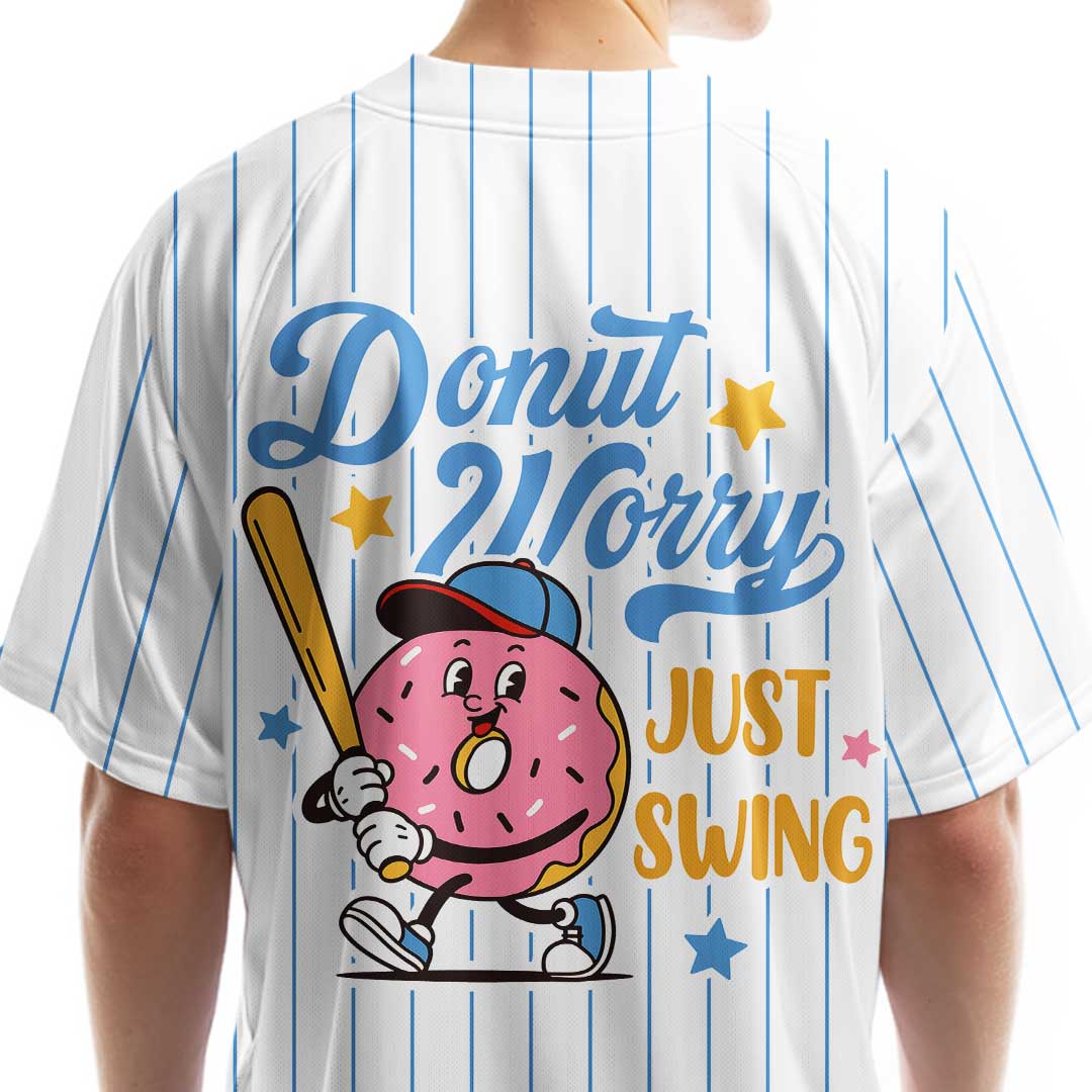Donut Worry Just Swing - Custom Groovy White Baseball Jersey