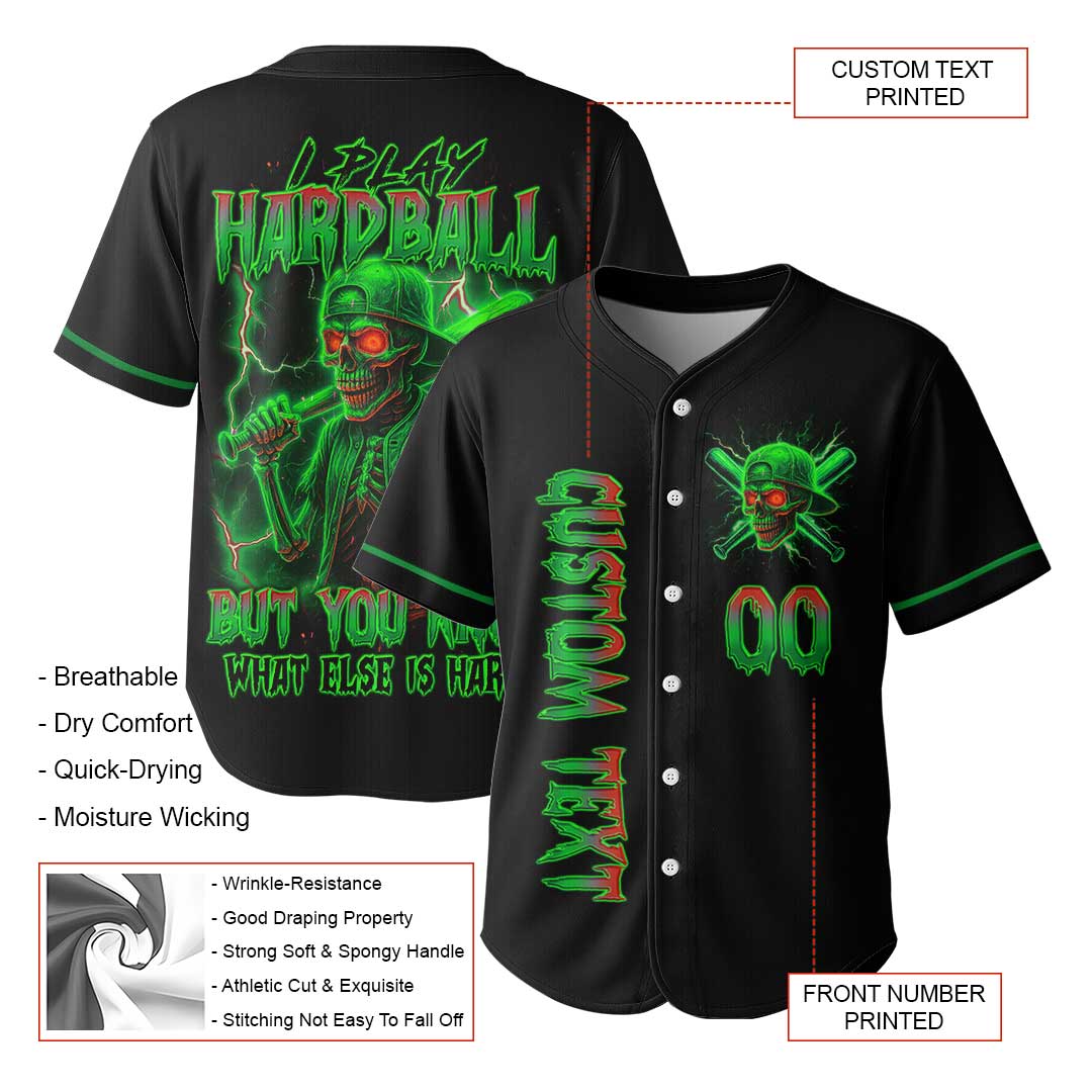 I Play Hardball - Custom Black Skull Baseball Jersey