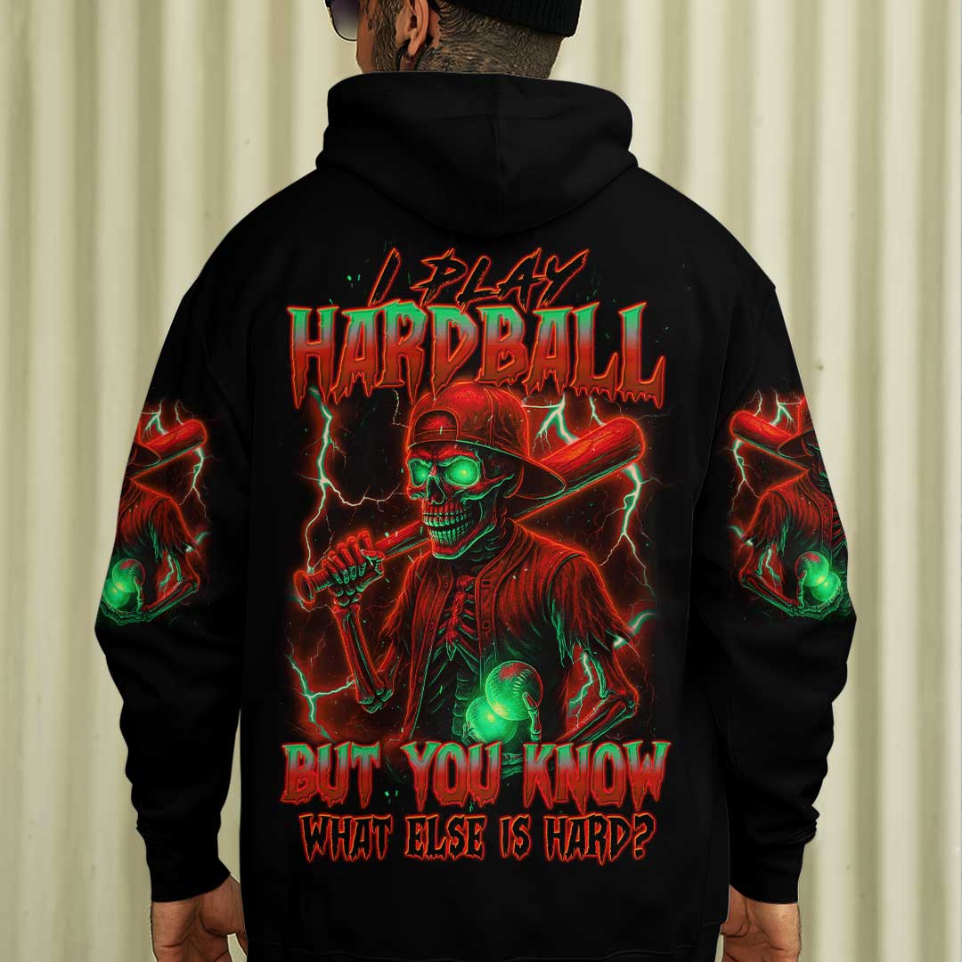 I Play Hardball - Black Skull Baseball Hoodie