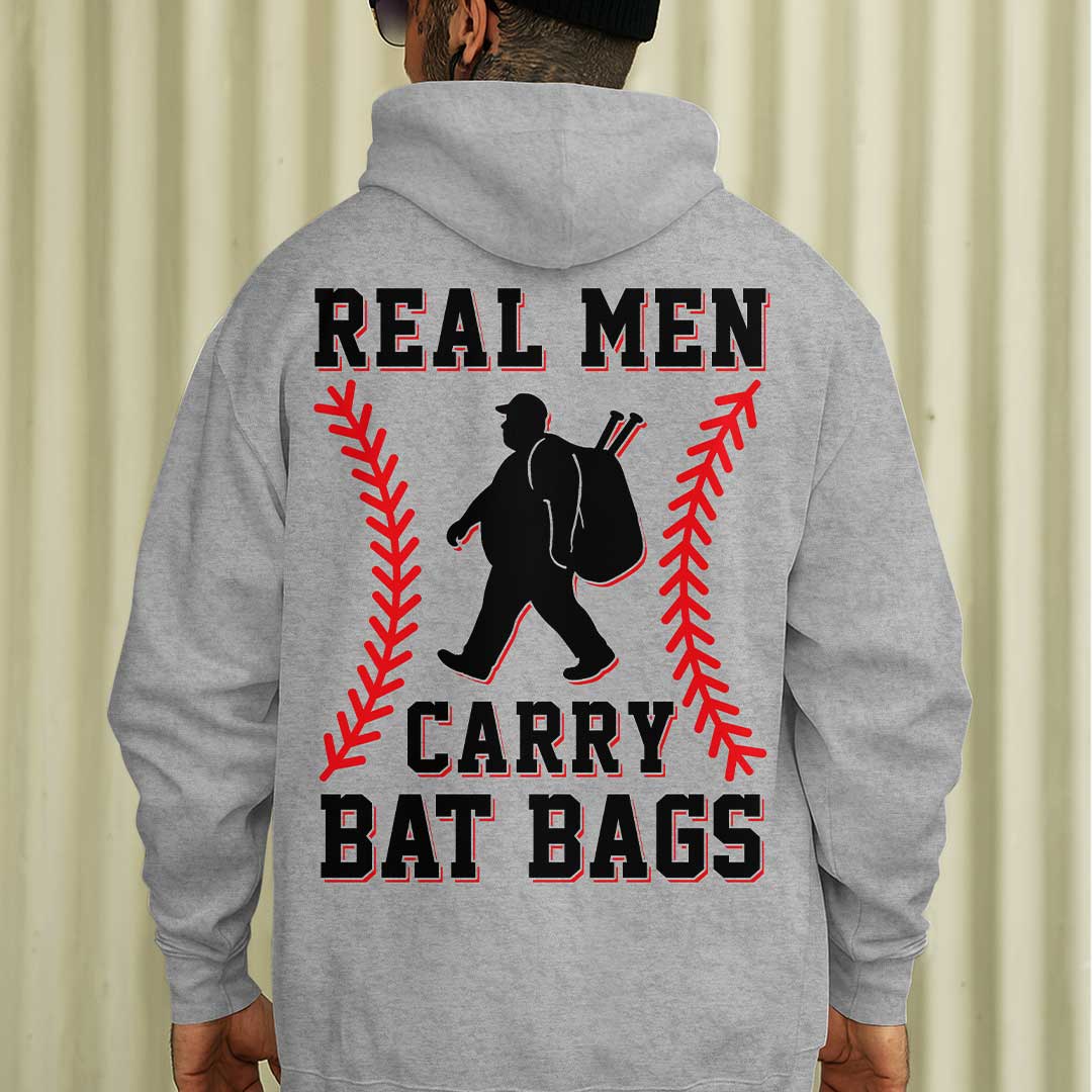 Real Men Carry Bat Bags - Black and Grey Baseball Hoodie