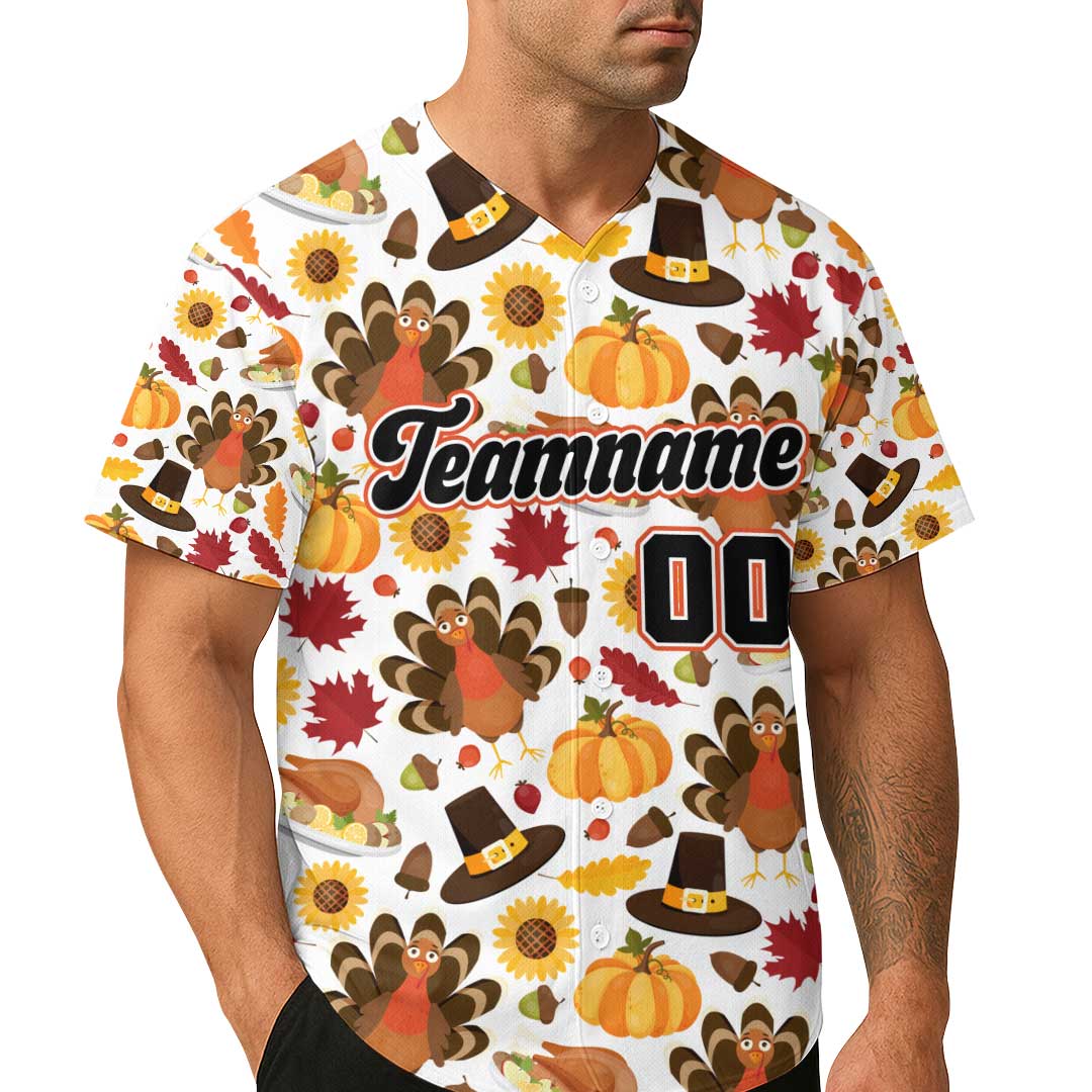 Custom Thanksgiving Baseball Jersey with Fall Season Pattern