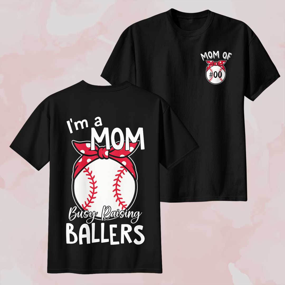 I'm A Mom Buys Raising Ballers - Black and White Baseball T-Shirt