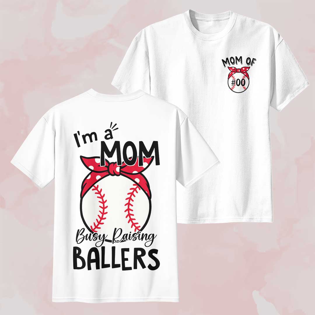 I'm A Mom Buys Raising Ballers - Black and White Baseball T-Shirt