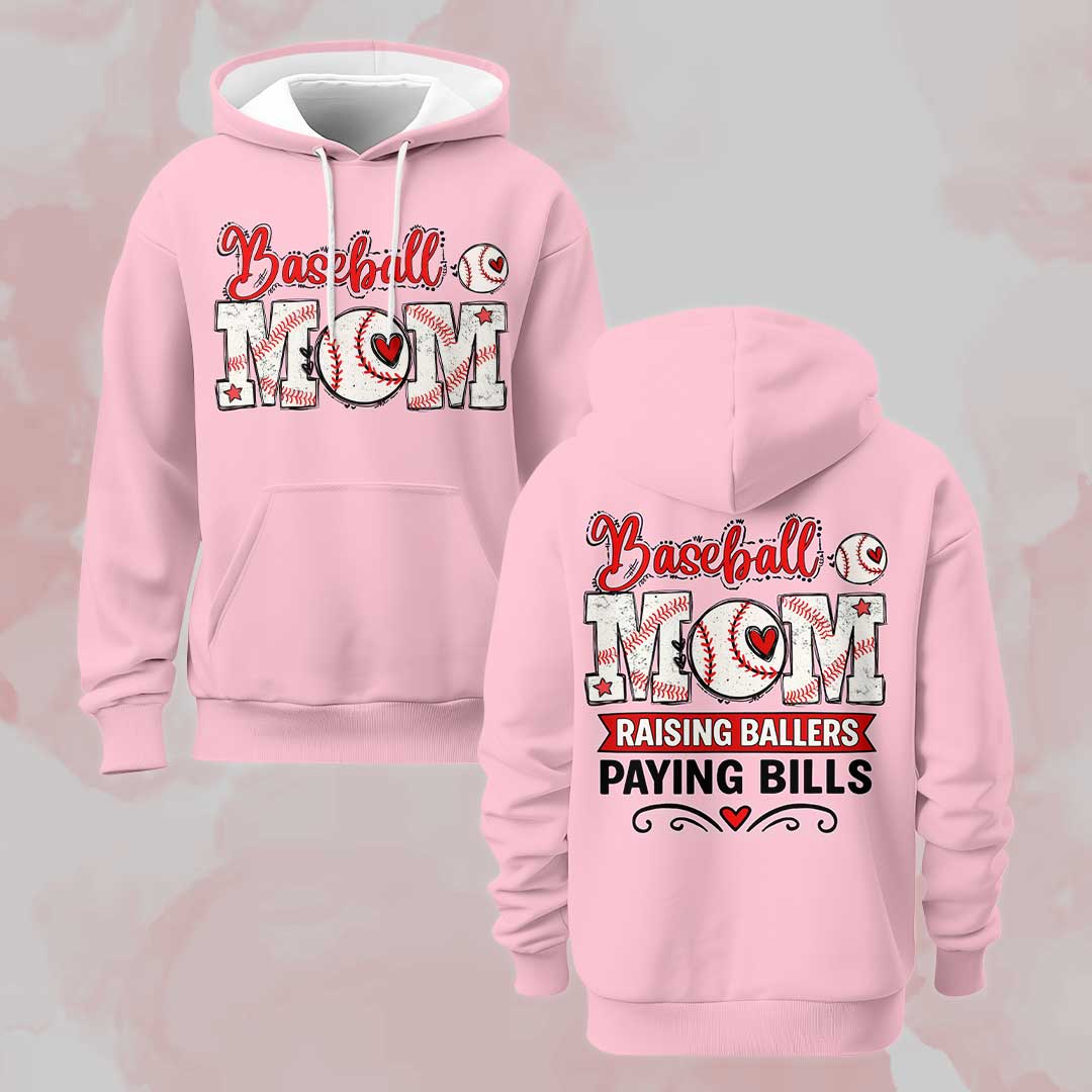 Baseball Mom Raising Ballers Paying Bills - All Over Print Baseball Hoodie