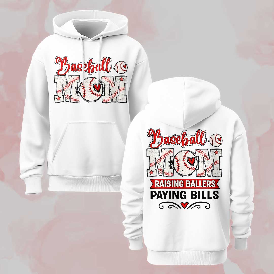 Baseball Mom Raising Ballers Paying Bills - All Over Print Baseball Hoodie