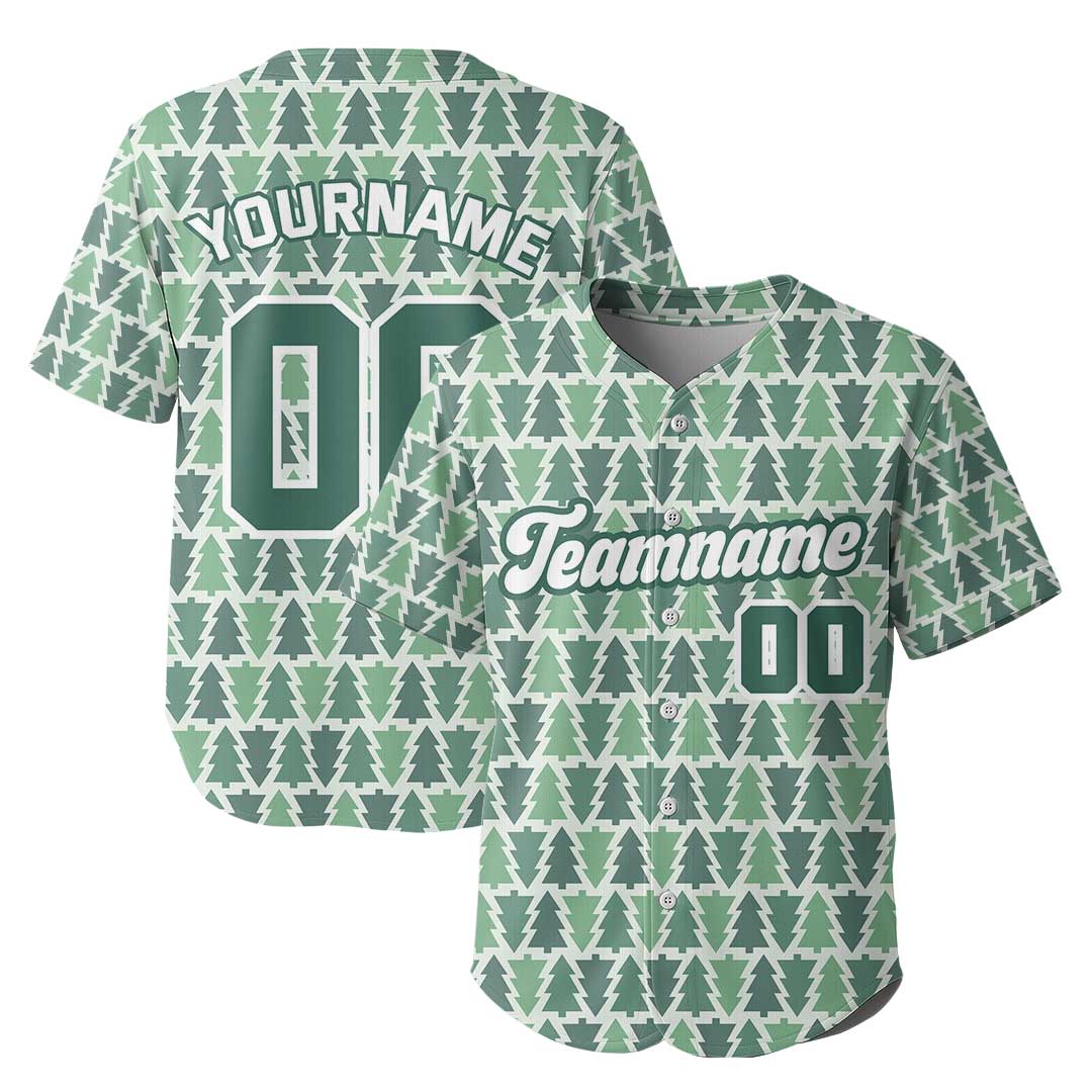 Custom Christmas Baseball Jersey with Snowflake and Pine Tree Pattern