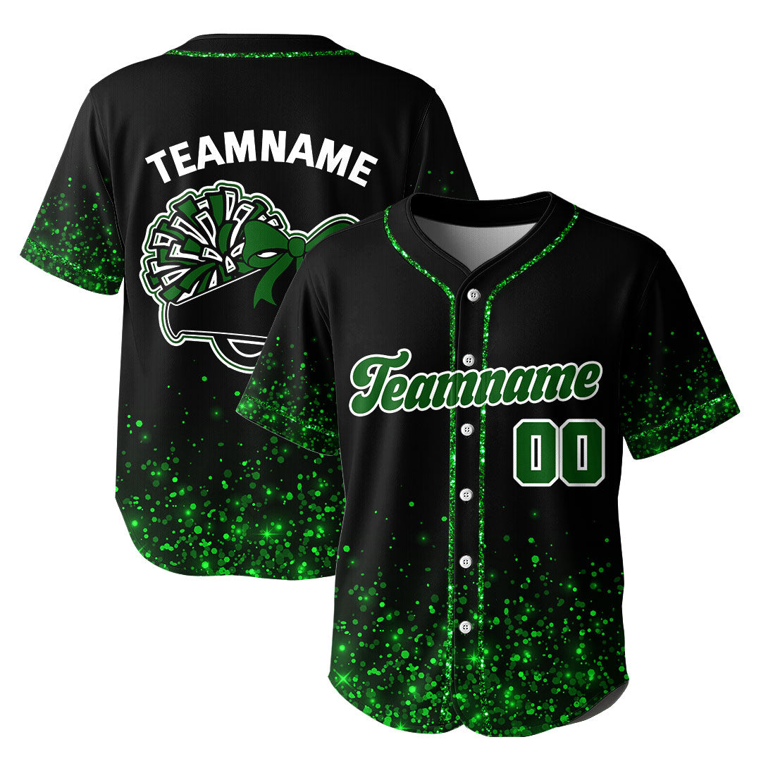 Custom Cheerleader Glitter Baseball Jersey with Bow and Megaphone