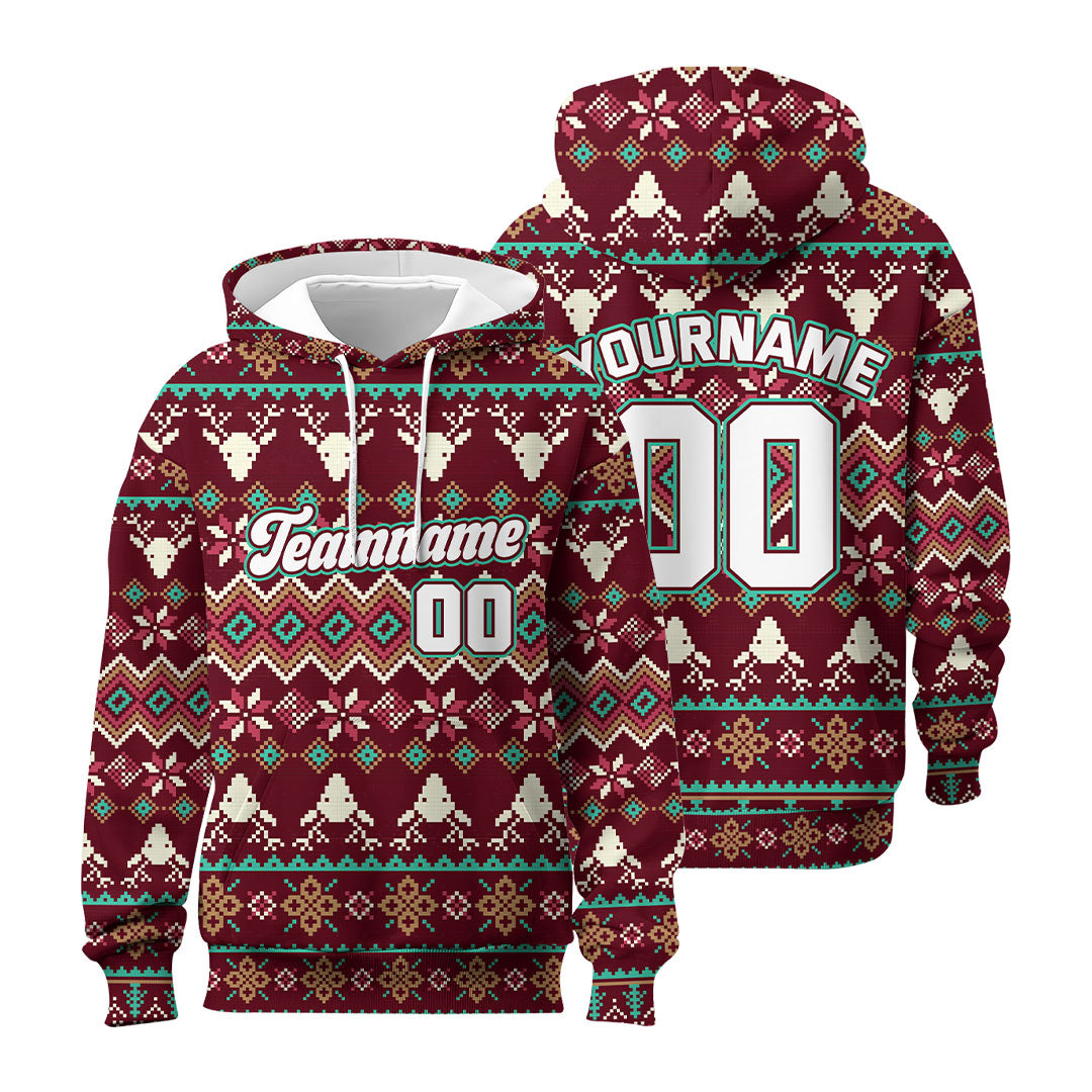 All Over Print Baseball Hoodie With Christmas Pattern