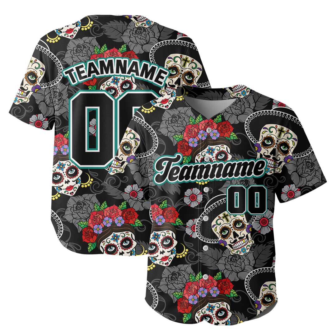 Custom Baseball Jersey with Calavera Pattern