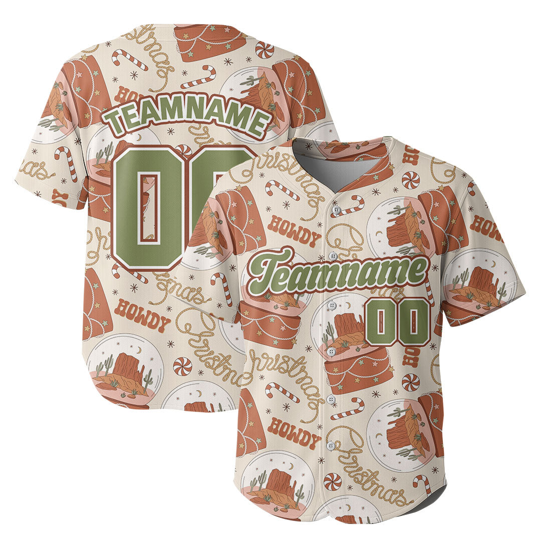 Custom Baseball Jersey with Howdy Christmas Pattern