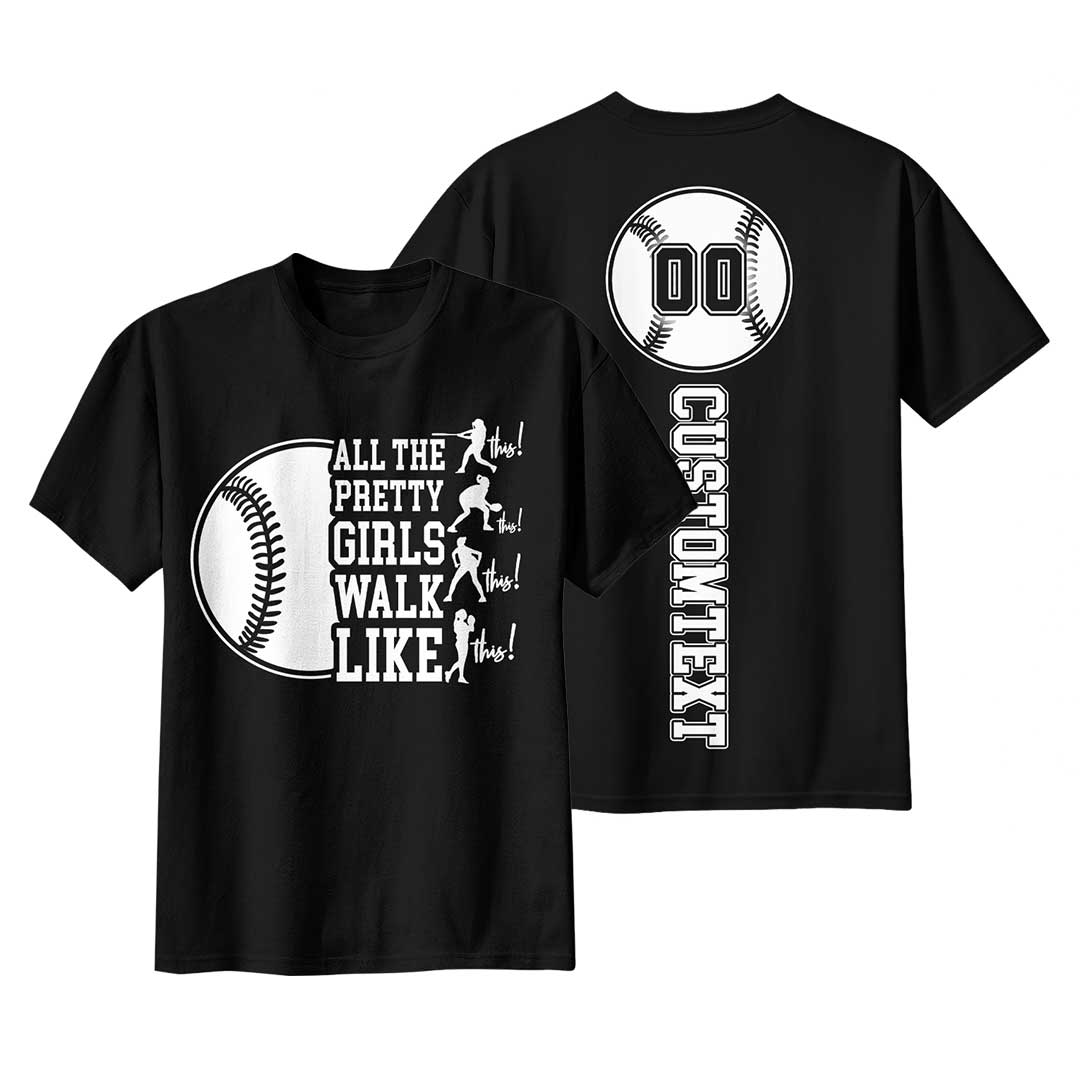 All Pretty Girls Walk Like This - White and Black Softball T-Shirt