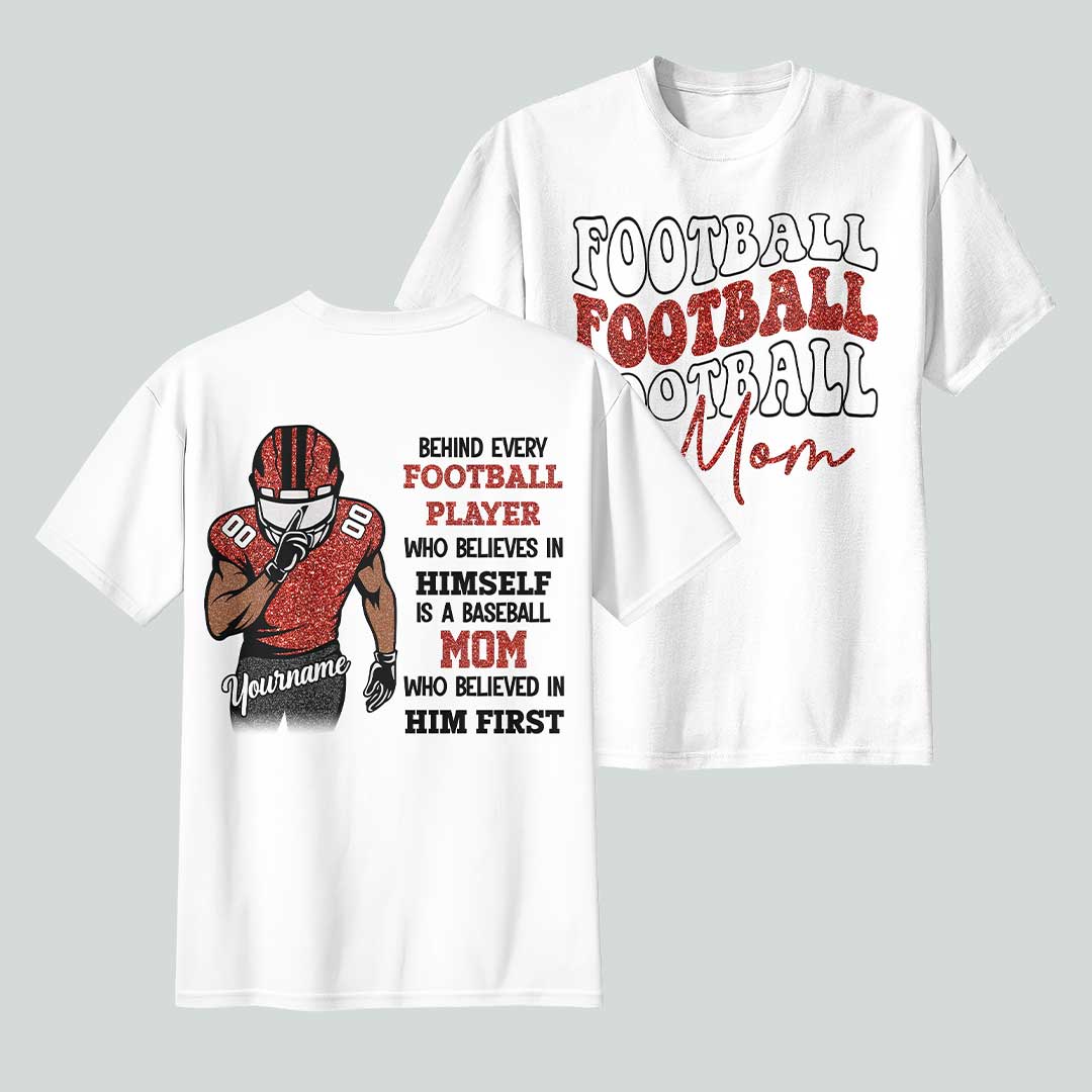 Behind Every Football Player Is A Football Mom - White and Sand Softball Tshirt