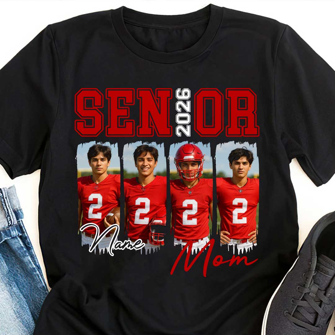2026 Senior Football Mom - Custom Photo Football Tshirt